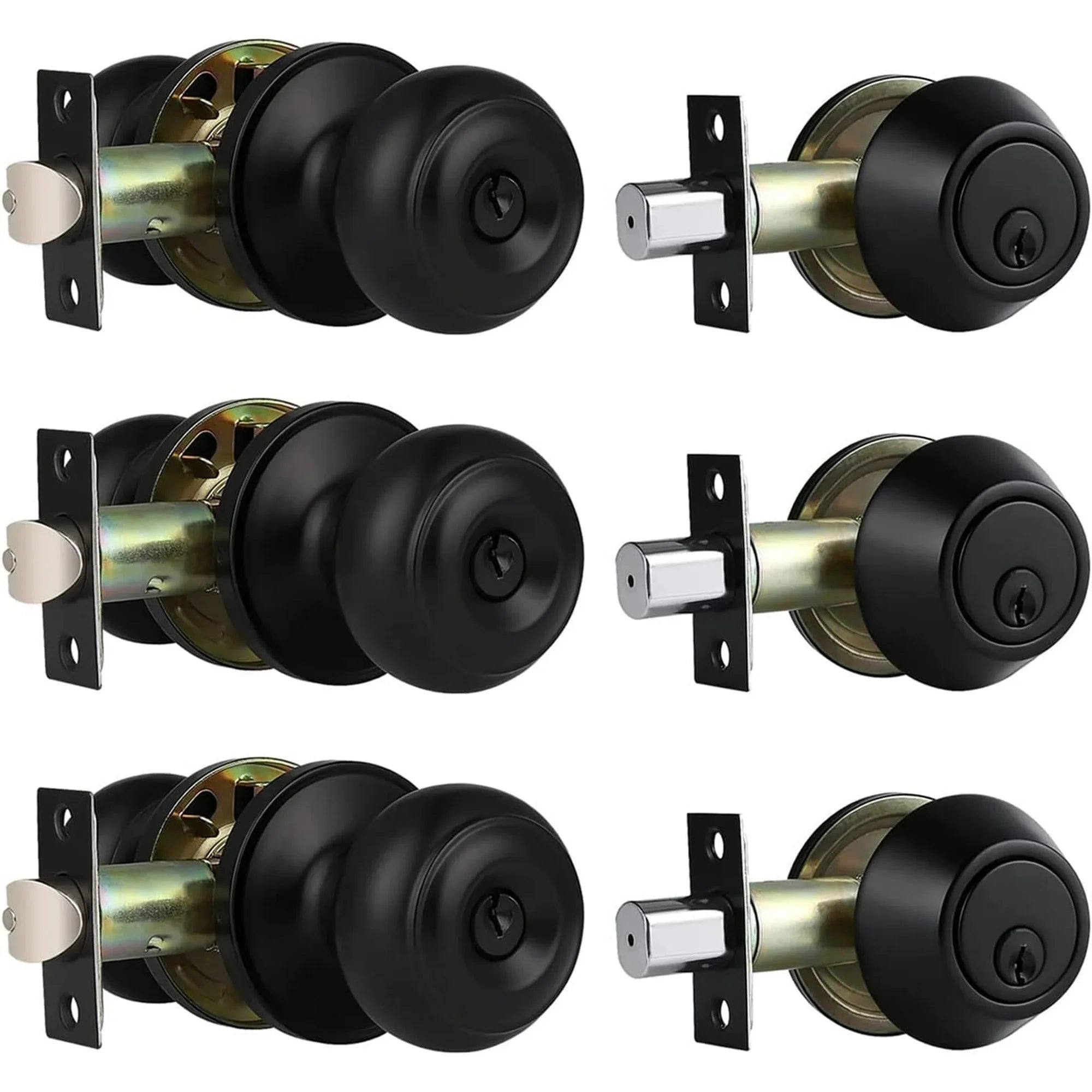 3 Pack Keyed Alike Entry Door Knobs and Single Cylinder Deadbolt Lock