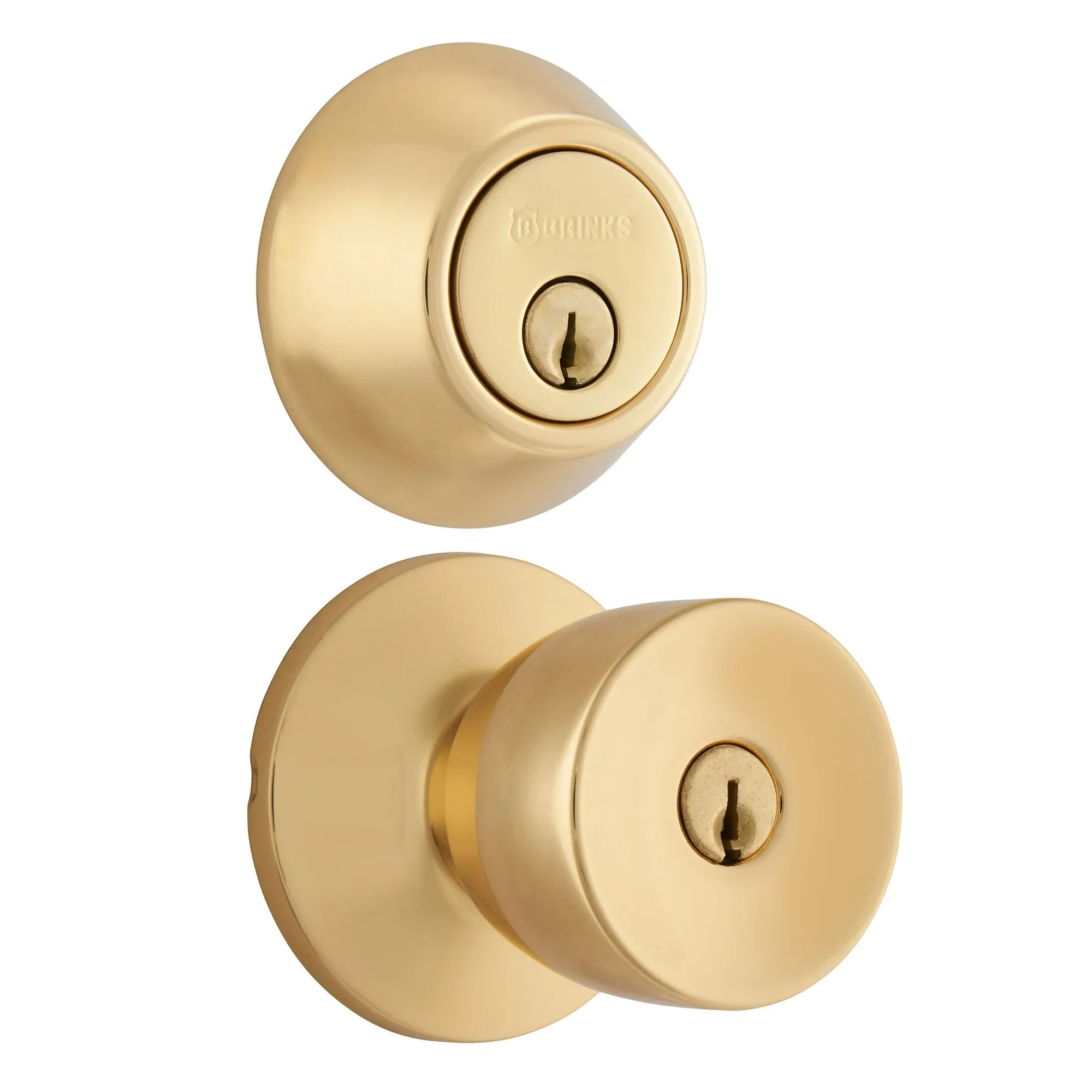 Brinks Entry Tulip Knob and Deadbolt Combo, Polished Brass Finish