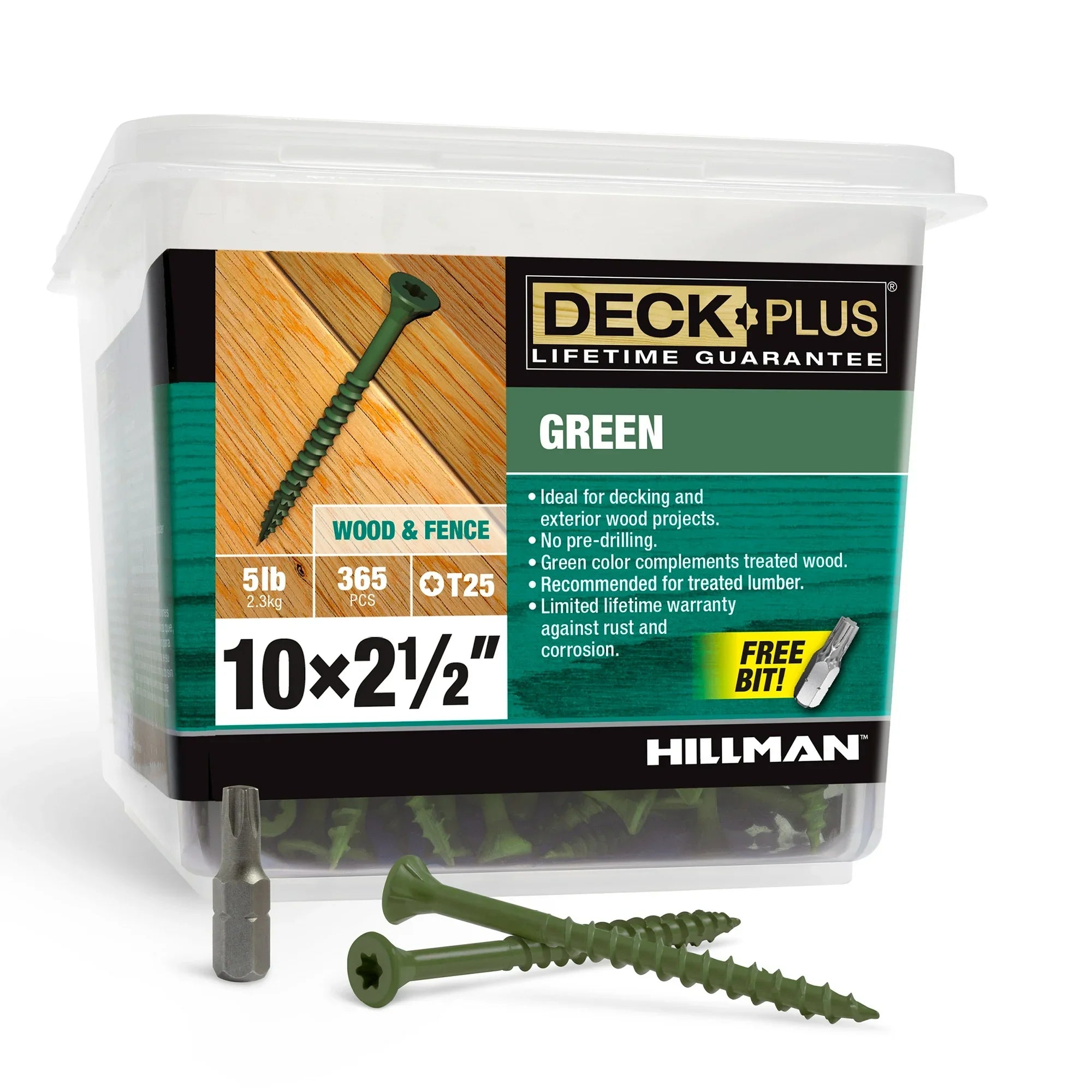 Deck Plus Exterior Screws, Green, Wood Screws, Steel, Self-Drilling