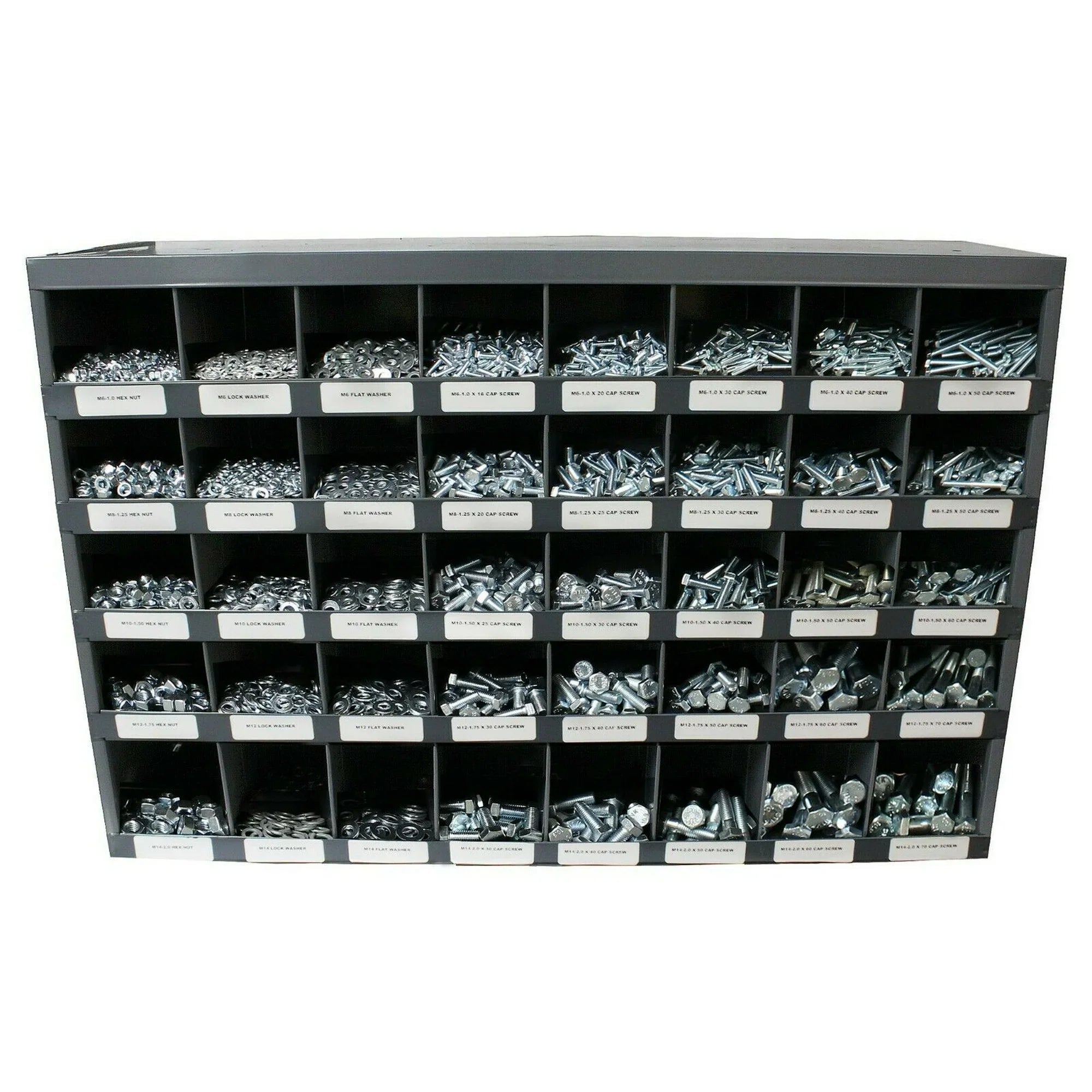 Coarse Thread Nut Bolt & Washer Assortment with Metal Bolt Bin