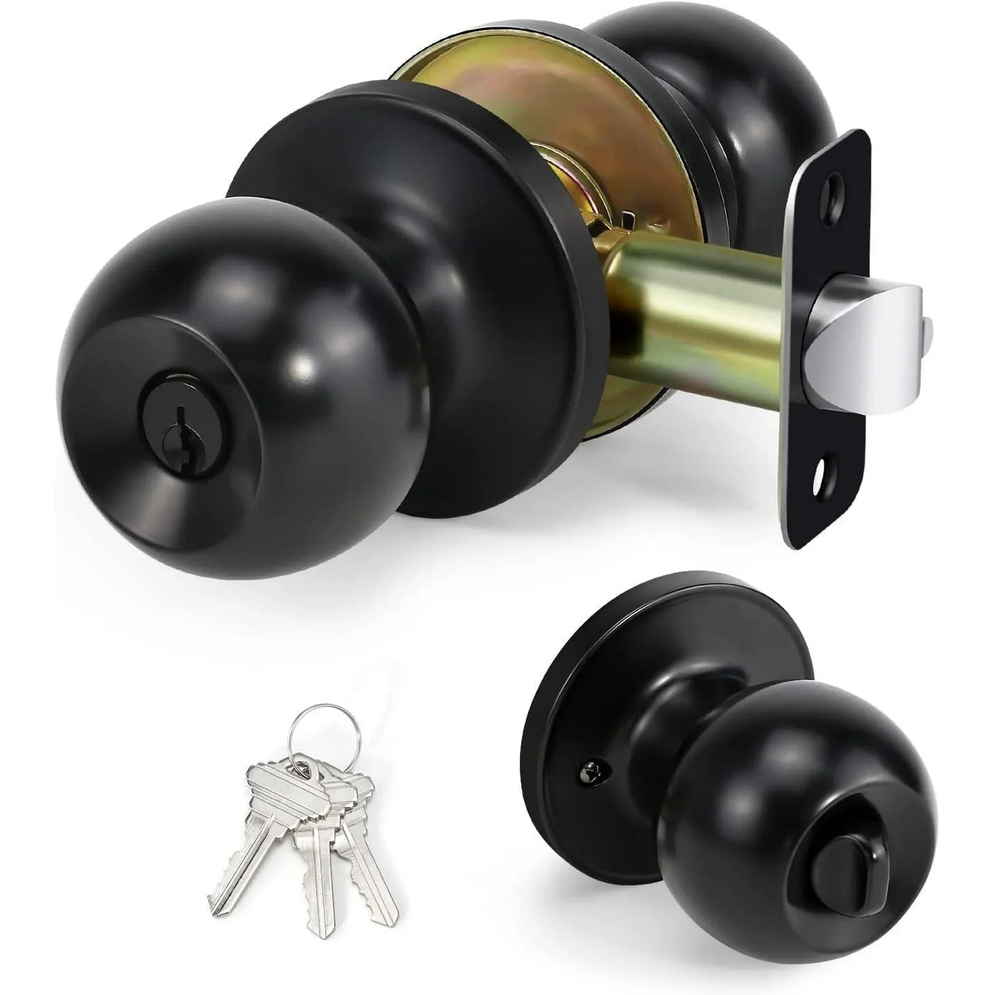 Matte Black Door Knobs with Lock and Keys