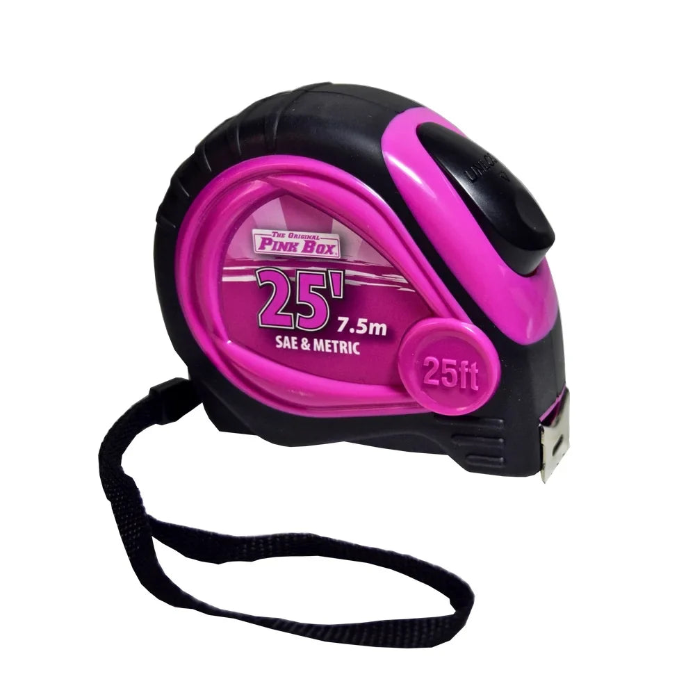 The Original Pink Box PB25LTM 25-Foot Auto Locking Tape Measure, Pink