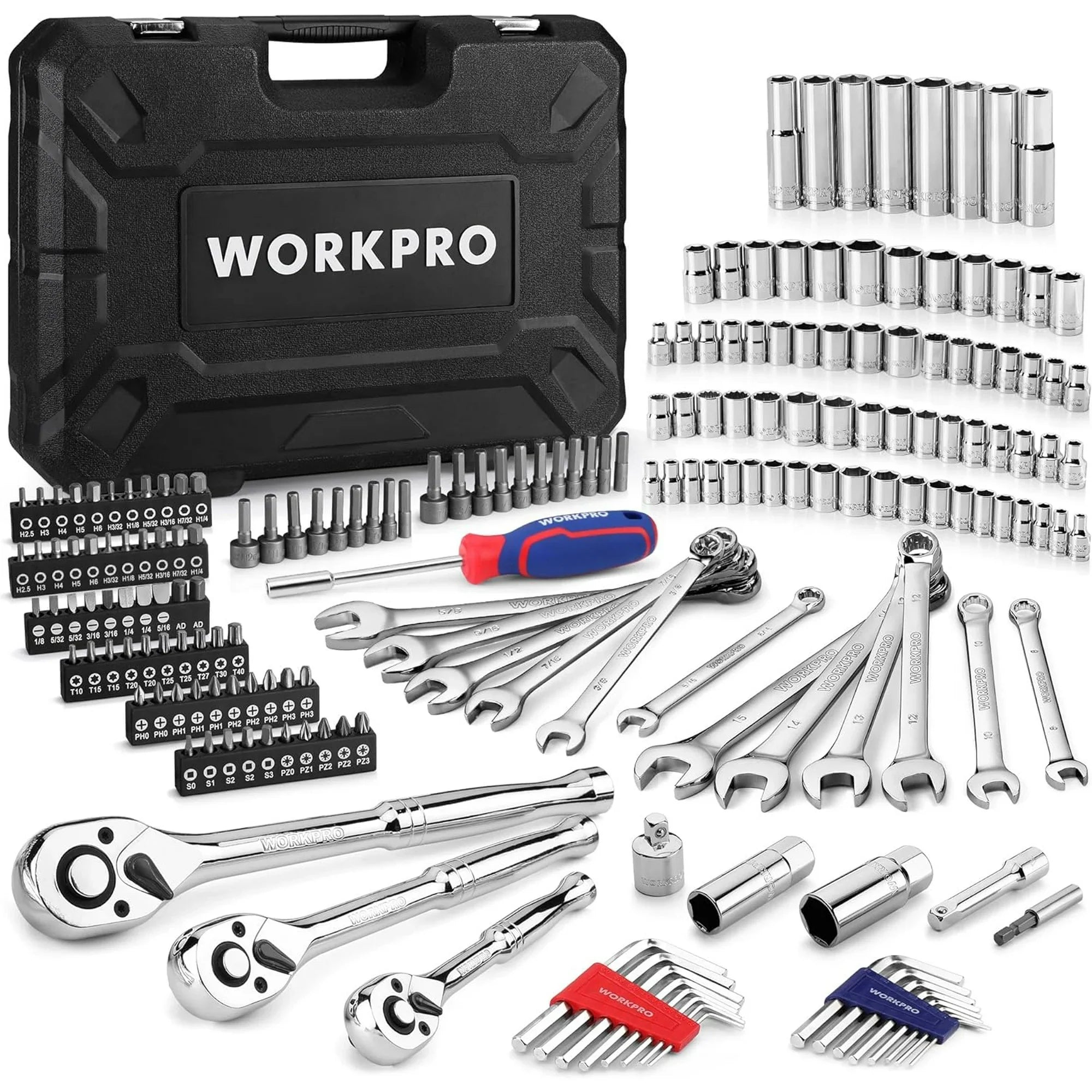 Workpro W003106AW, Cromatic Finish Mechanics Tools Socket Wrench & Set, 192 Pieces